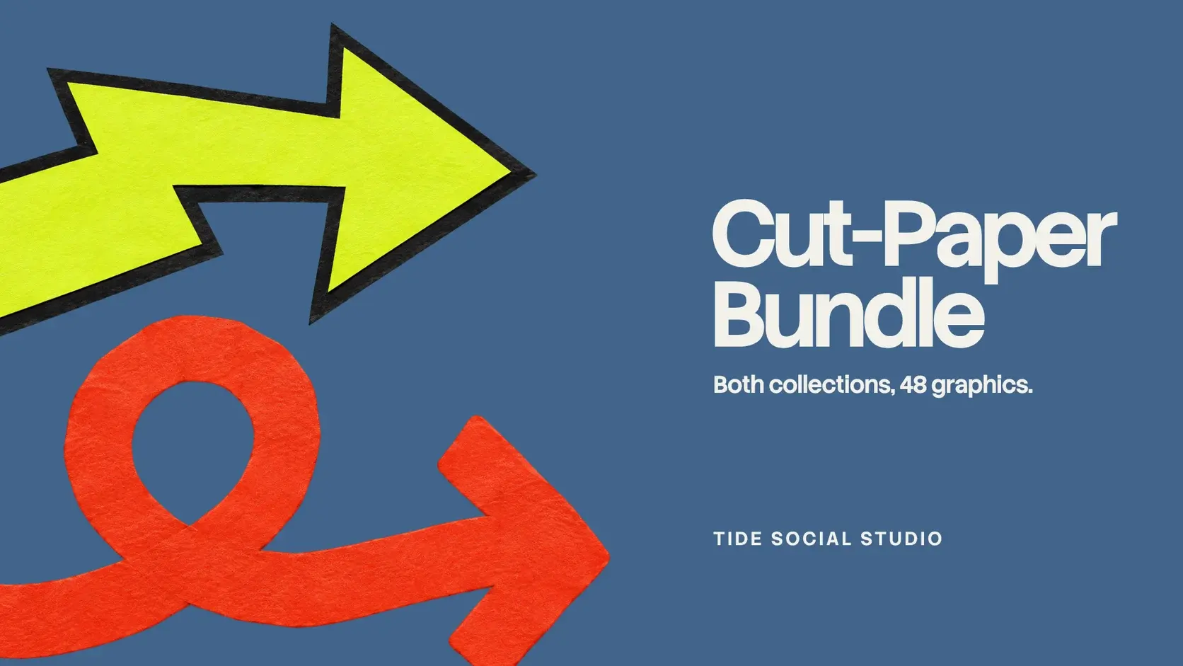 Cut-Paper Bundle: a limoncello cut-paper arrow and a red looping arrow on cornflower blue