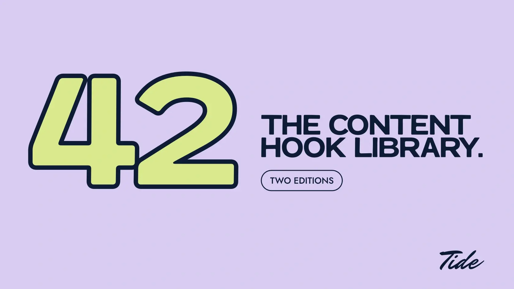 The Content Hook Library: a large lime 42 outlined in navy beside compact navy all-caps A Little Leisure lettering on lavender.